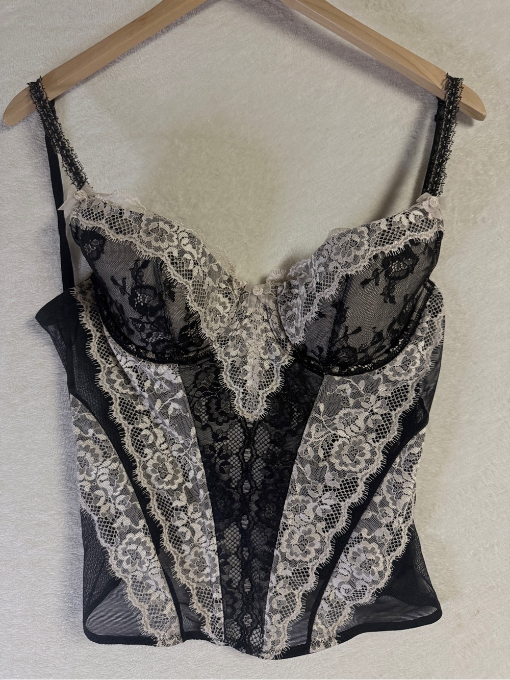 Jezebel Black and Cream Lace Bustier Top 34C